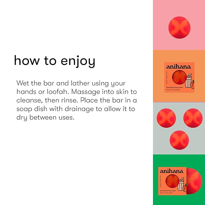 ANIHANA Handcrafted Soap 3 Pack with Coconut Oil, Gentle Cleansing Paraben Free Cruelty Free Refreshing Peach Smoothie Scent 4.23 oz each-FemmiqueWomen