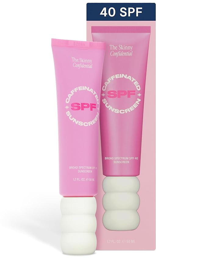 The Skinny Confidential Caffeinated Mineral Sunscreen, SPF 40 - Fragrance-Free Face Sunscreen with No White Cast - Non-Greasy & Lightweight Sun Screen Lotion Reduce Wrinkles, Redness & Puffiness-FemmiqueWomen