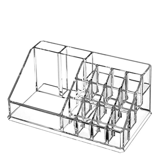 Acrylic Makeup Organizer Cosmetic Storage Makeup Display Case Makeup Brush Holder Lipstick Dispenser Canister Bathroom Container (8.7x 5 x 3.2 in, 16 Partitions, Transparent)-FemmiqueWomen