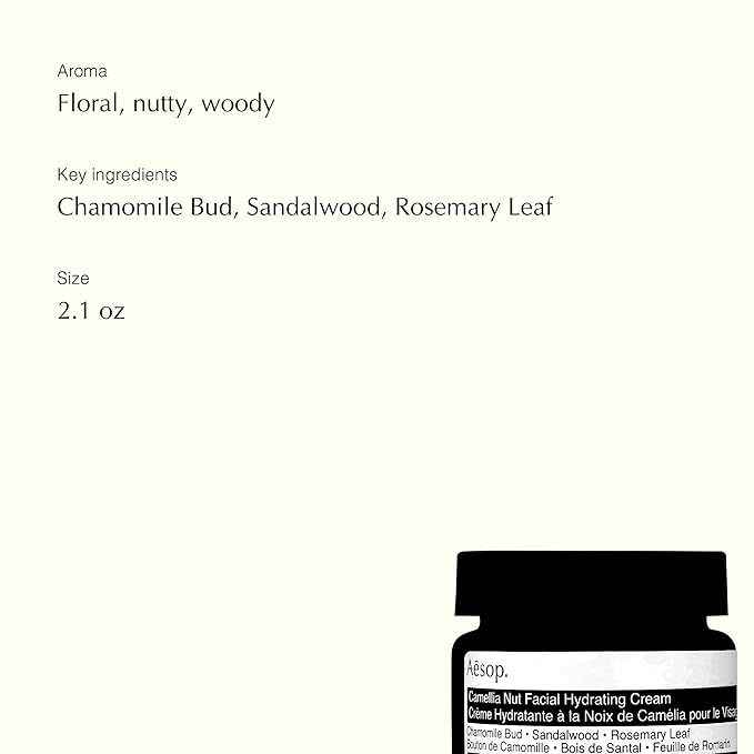 Aesop Camellia Nut Facial Hydrating Cream | Daily Moisturizer For Dry And Sensitive Skin | Provides Immediate Relief From Dryness | Blend Of Nut And Plant Extracts | 2.1 oz / 60mL-FemmiqueWomen