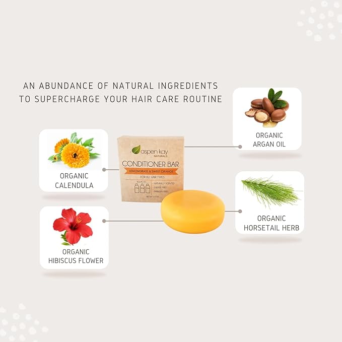 Solid Lemongrass & Sweet Orange Conditioner Bar, Natural & Organic, For All Hair Types Including Frizzy, Sulfate-Free & Cruelty-Free, 2.3 Ounce (2-Pack)-FemmiqueWomen