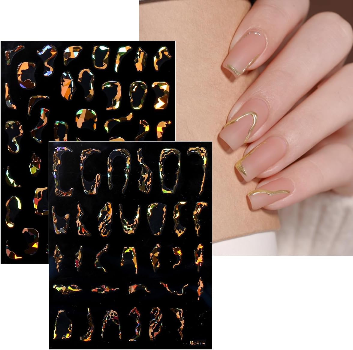 JMEOWIO 9 Sheets Marble Line Nail Art Stickers Decals Self-Adhesive Gold Nail Supplies Nail Art Design Decoration Accessories-FemmiqueWomen