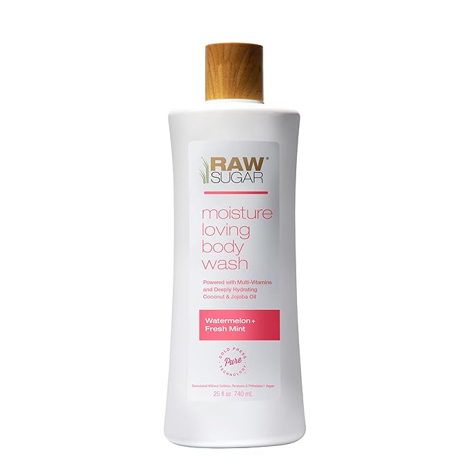RAW SUGAR Simply Body Wash, (25 Fl Oz, Pack of 1) Bath Soap, Formulated without Sulfates & Parabens (Watermelon + Fresh Mint)-FemmiqueWomen