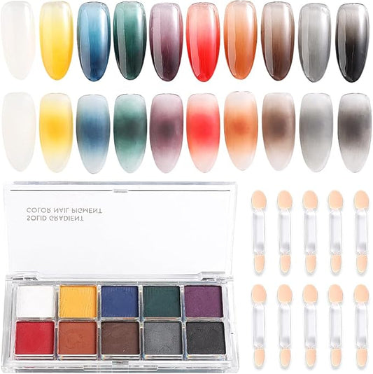 10 Colors Solid Fluorescent Neon Pigment Powder Set Gradient Iridescent Aurora Mermaid Pearl Glitter Dust Kit for Home Salon Nail Art Designs-FemmiqueWomen