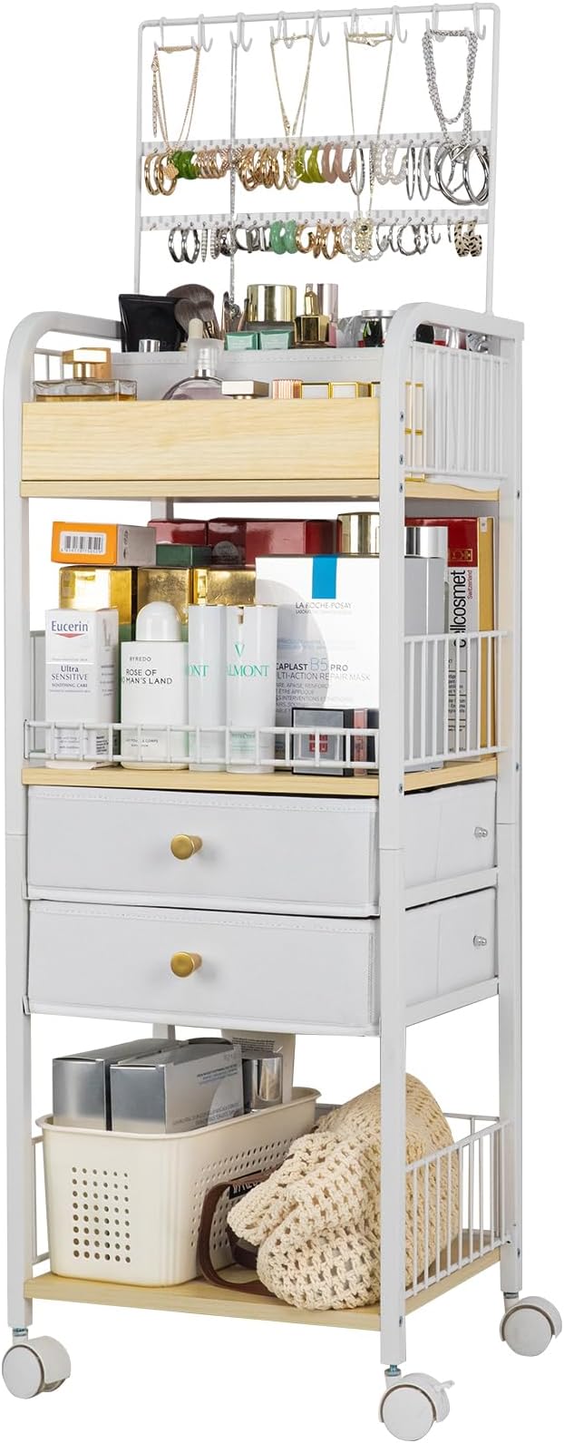 YGJT Makeup Organizer, Floor Skincare Cosmetics Organizer with Drawers, Jewelry Organizers and Storage for Earring Necklace, Vanity Organizer for Skin Care Perfume Makeup Brush Nail Polish Hair Tool-FemmiqueWomen