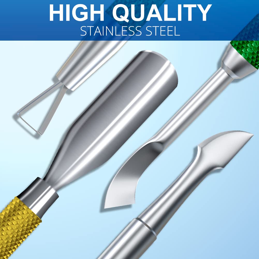 2PCS Metal Yellow-Green Gradient Cuticle Pusher and Cutter Remover Salon Quality Stainless Steel Gel Nail Polish Peeler Scraper Durable Manicure and Pedicure Cleaner Tool For Fingernail and Toenail-FemmiqueWomen