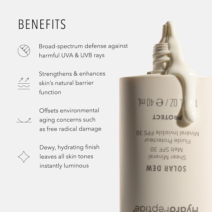 HydroPeptide Solar Dew Sheer Mineral Melt SPF30 Facial Moisturizer, Sunscreen & Primer, 1.35 Ounce-FemmiqueWomen