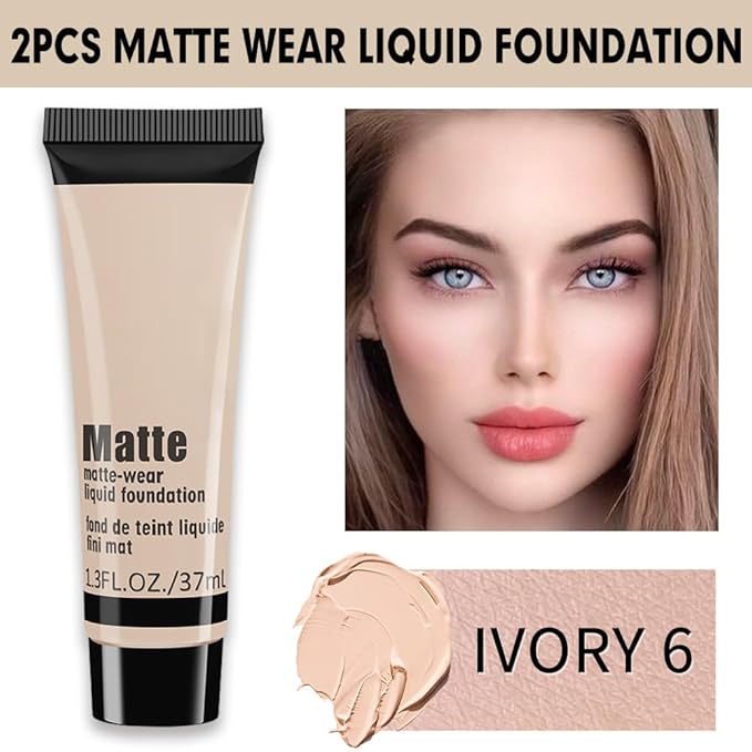 1 Pack Liquid Foundation Cream for Face Makeup,Durable Full Coverage Matte Concealer Make Up,Oil Control & Waterproof Base Primer -1 Fl.Oz-IVORY 6#-FemmiqueWomen