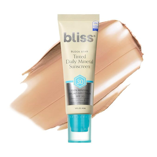 Bliss Block Star SPF 30 Daily Tinted Mineral Sunscreen with Zinc Oxide - All Skin Tones - 100% Mineral Broad Spectrum Sunscreen with Titanium Dioxide & Antioxidant Blend- 1.4 fl oz.-FemmiqueWomen