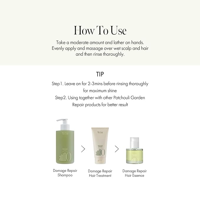 Patchouli Garden Damage Repair Shampoo - Korean Hair Care Nourishing Shampoo for Men & Women w/Patchouli Leaf Water, Protein Complex & Green Herb Complex - Vegan Scalp Cleanser (15.22 fl.oz)-FemmiqueWomen