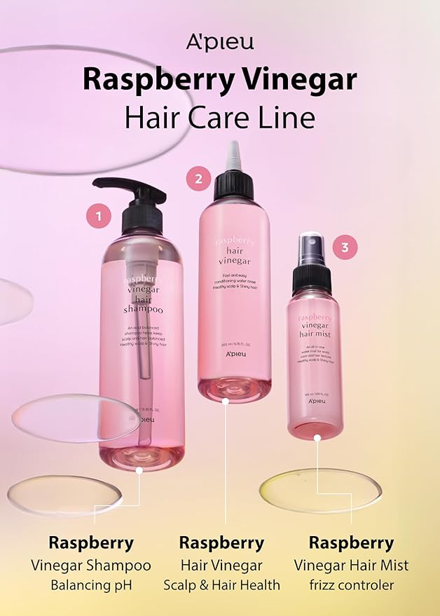 A’PIEU Raspberry Vinegar Hair Shampoo 16.9 fl.oz / 500 ml - Dandruff & Clarifying Shampoo | Scalp Treatment I Korean Hair Care I Balances pH, Removes Buildup, Soothes Scalp-FemmiqueWomen