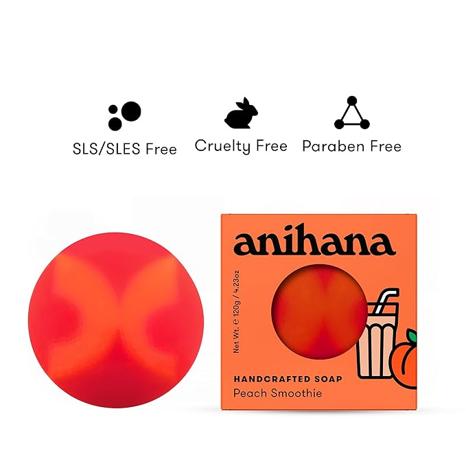 ANIHANA Handcrafted Soap 3 Pack with Coconut Oil, Gentle Cleansing Paraben Free Cruelty Free Refreshing Peach Smoothie Scent 4.23 oz each-FemmiqueWomen