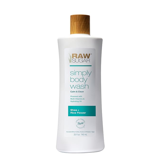 RAW SUGAR Simply Body Wash - shea + Rice Flower, Moisturizing & Soothing Bath & Shower Gel, Sulfate-Free, Paraben-Free & Vegan (25 Fl Oz, Pack of 1)-FemmiqueWomen