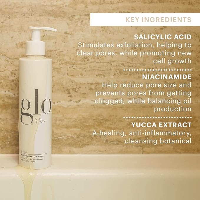 Glo Skin Beauty Purifying Gel Cleanser - Salicylic Acid + Niacinamide Face Wash Balances Skin, Targets Clogged Pores, Excess Oil & Breakouts - Gently Exfoliates & Minimizes Appearance of Fine Lines-FemmiqueWomen