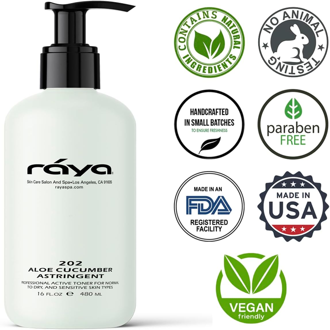 RAYA Aloe Cucumber Astringent 16 oz (202) | Gentle Pore Tightening and Smoothing Facial Toner for Dry and Sensitive Skin | Helps Refine, Cool, and Sooth | Smooths Complexion When Used Before Make-Up-FemmiqueWomen