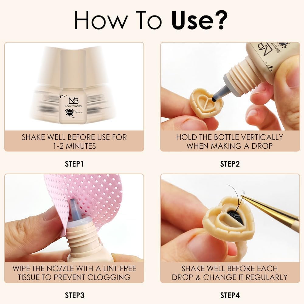 Super Strong Eyelash Extension Glue- 5ml/0.3s Drying Time/7-8 Weeks Retention/Waterproof Black Lash Glue/Professional Eyelash Adhesive for Individual Lash Extensions-FemmiqueWomen