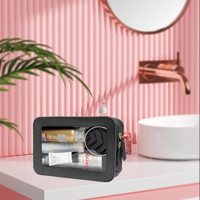 Clear Makeup Bag Small, TSA Approved Portable Toiletry Bag with Zipper Cosmetic Travel Bag Makeup Organizer Case Mini Makeup Pouch for Purse Car Organizer Bag for Women Men-FemmiqueWomen