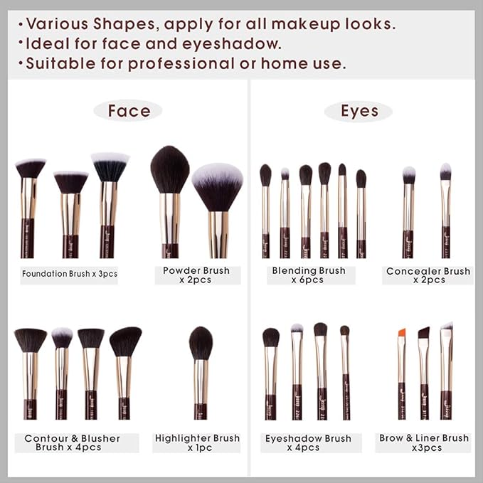 Jessup Makeup Brushes Set Professional Makeup Brush Eyeshadow Blending Powder Foundation Blusher Concealer 25pcs with Cosmetics Storage Box, Zinfandel T285-FemmiqueWomen