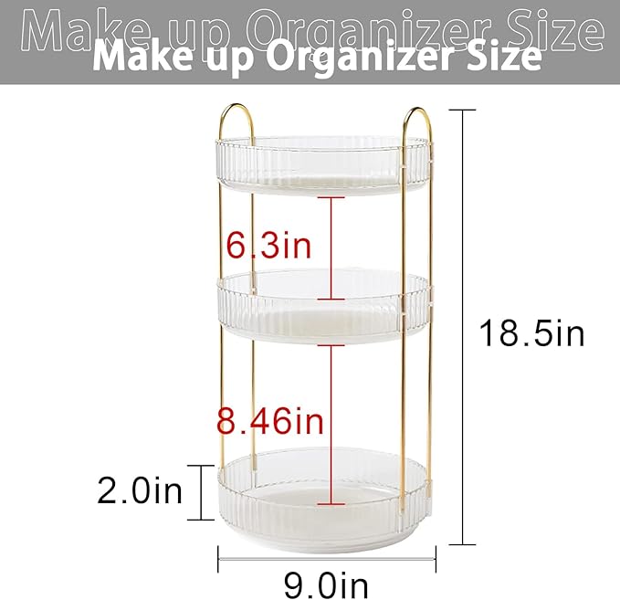 Rotating Makeup Organizer for Vanity, High-Capacity Skincare Clear Make Up Storage Perfume Organizers Cosmetic Dresser Organizer Countertop 360 Spinning (Clear, 3 Tier)-FemmiqueWomen