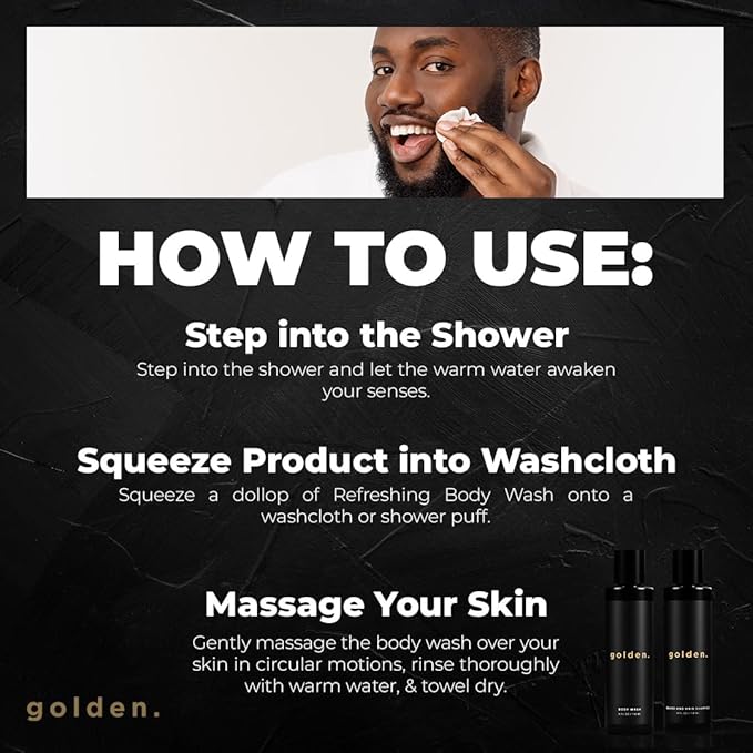 Golden Grooming Co. 3-in-1 Men's Body Wash - Hair & Beard Shampoo - Cleanses, Hydrates, Softens - Body Wash for All Skin Types - Refreshing Scent - 4FL Oz (Pack of 2)-FemmiqueWomen