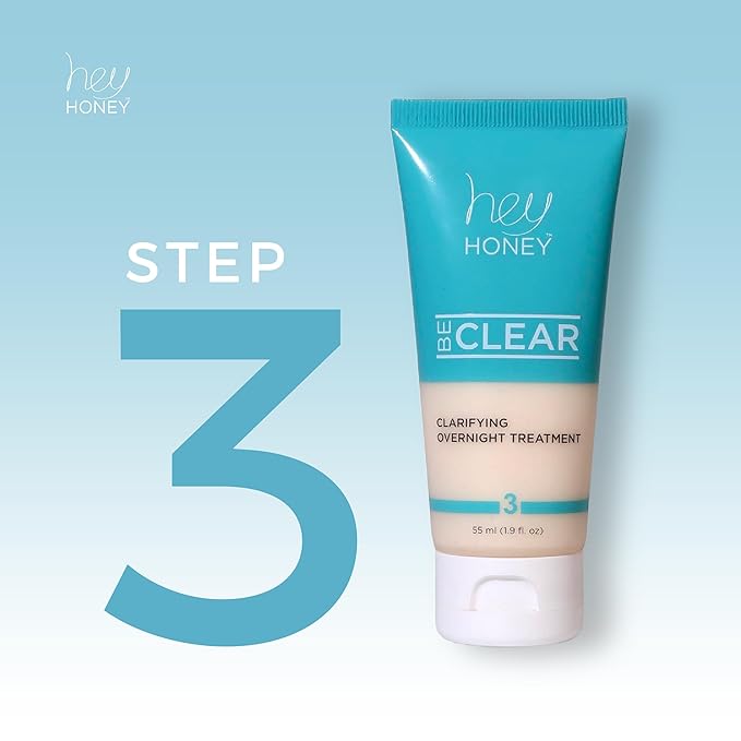 Hey Honey Skincare Be Clear Acne Routine | Clarifying Overnight Treatment | Propolis & Herbal Cream for Blemishes & Acne-Prone Skin | Immidiate Soothing Relief | 1.9 Oz-FemmiqueWomen