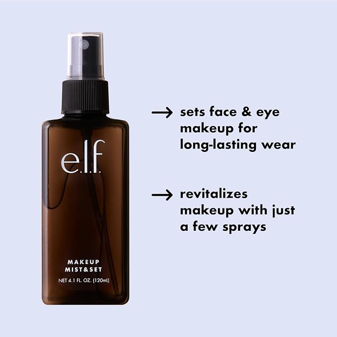 e.l.f. Makeup Mist & Set, Hydrating Setting Spray For Setting & Reviving Makeup, Soothes & Hydrates Skin, Infused With Vitamin A, Vegan & Cruelty-free, 4.05 Fl Oz (120 ml)-FemmiqueWomen