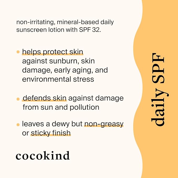 Cocokind Daily SPF, Mineral Face Sunscreen with Zinc Oxide, SPF 32, Reef Safe, Unscented, All Skin Types, Non-Toxic, Cruelty Free, 1.7 fl oz-FemmiqueWomen