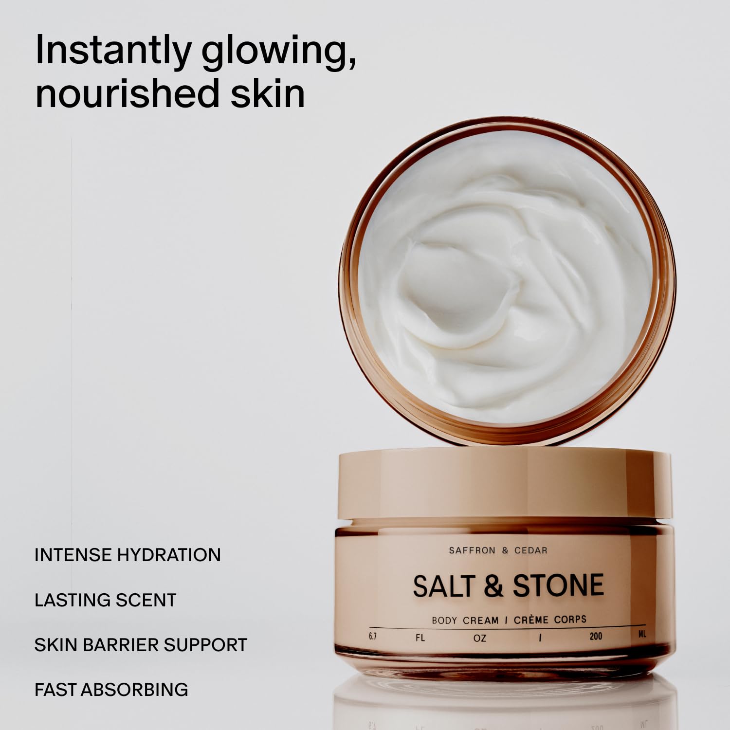 Salt & Stone Body Cream – Saffron & Cedar | Hydrating Formula with Seaweed Extracts, Spirulina & Squalane | Deep Hydration, Skin Barrier Support & Healthy Glow | for all Skin Types (6.7 fl oz)-FemmiqueWomen