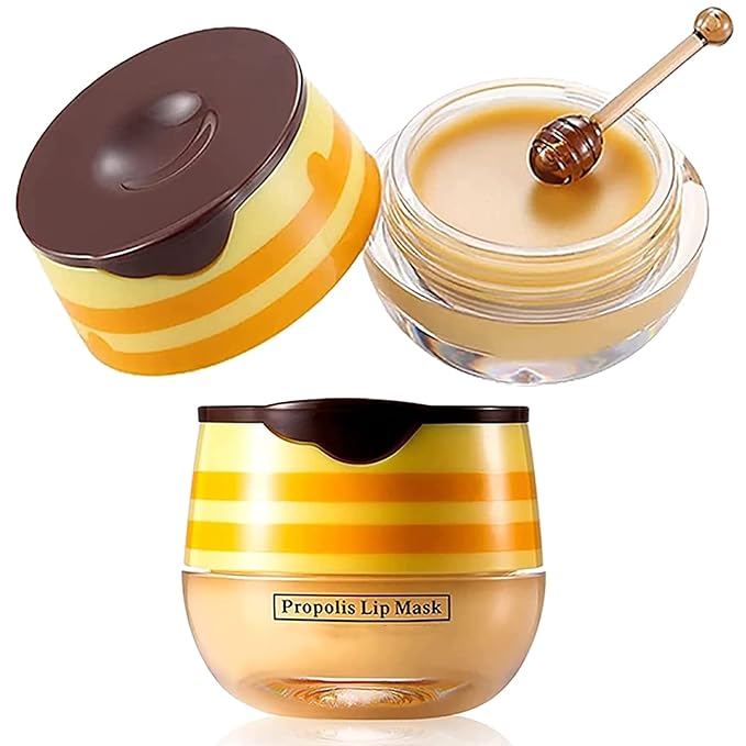 2PCS Lip Balm Honey Pot,Honey & Strawberry Lip Balm, Propolis Moisturizing Honey Lip Mask Lip Balm, Hydrating & Prevention Dry and Cracked Lip Scrubs Exfoliator-FemmiqueWomen