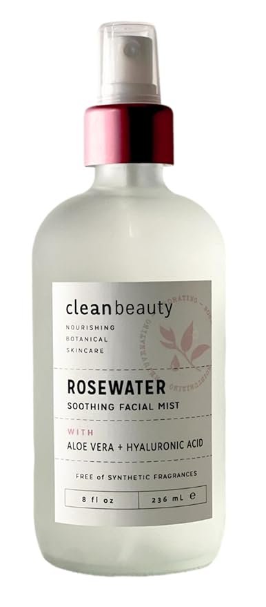 Clean Beauty Rosewater Soothing Facial Mist with Aloe Vera & Hyaluronic Acid - Hydrates, Refreshes & Plumps | Soothe Dry, Irritated Skin (8 Fl Oz)-FemmiqueWomen