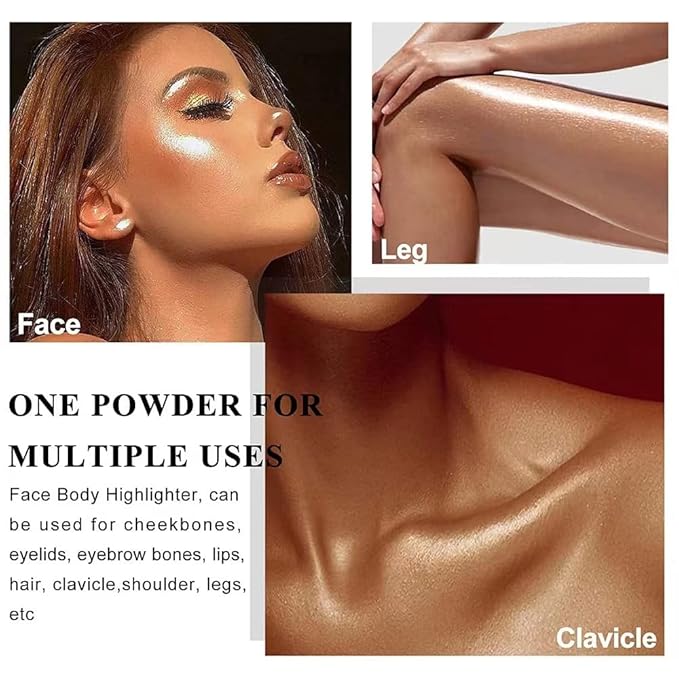 3 Color Glitter Powder Highlighter Makeup, Body Brightens the Natural Three-Dimensional Face Blusher Fairy Highlight Patting Powder.-FemmiqueWomen