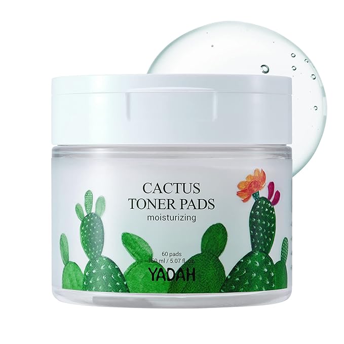 YADAH Cactus Toner Pads 5.07 Fluid Ounce 60 Count, Cruelty Free Facial Cleansing Exfoliator Toning Hydrating Treatment Wipes for Clear Pores Acne Prone Oily Dry Sensitive Skin-FemmiqueWomen