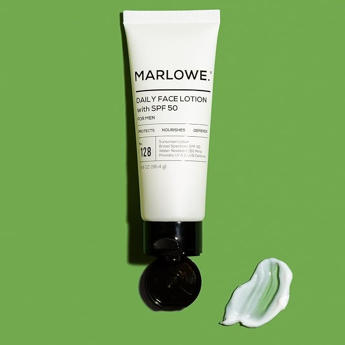 MARLOWE. No. 128 Men's Facial Lotion with Sunscreen SPF 50, 3.4 oz, Oil-Free, Lightweight Daily Face Moisturizer for Men, Includes Natural Extracts to Hydrate, Nourish & Soothe-FemmiqueWomen