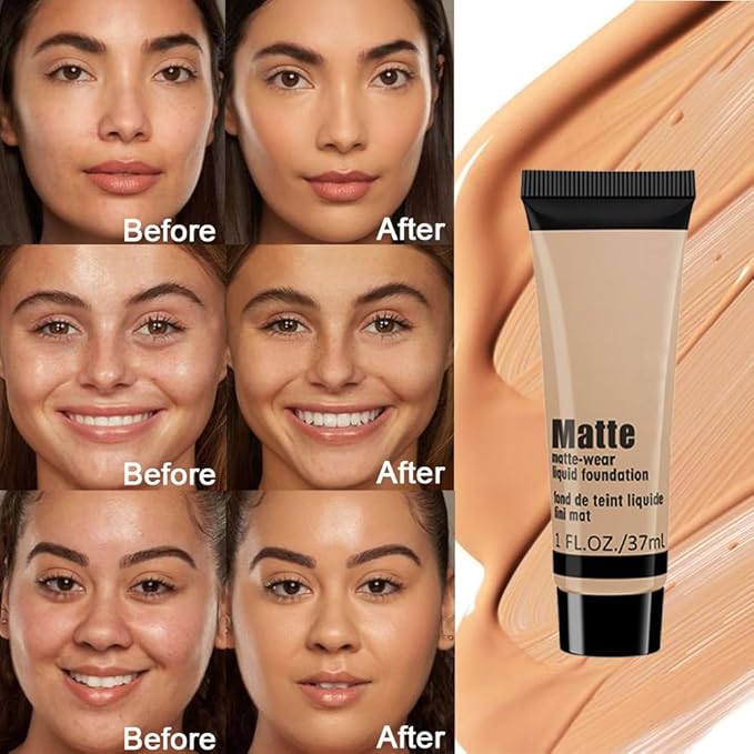 1 Pack Liquid Foundation Cream for Face Makeup,Durable Full Coverage Matte Concealer Make Up,Oil Control & Waterproof Base Primer -1 Fl.Oz-BEIGE 6#-FemmiqueWomen