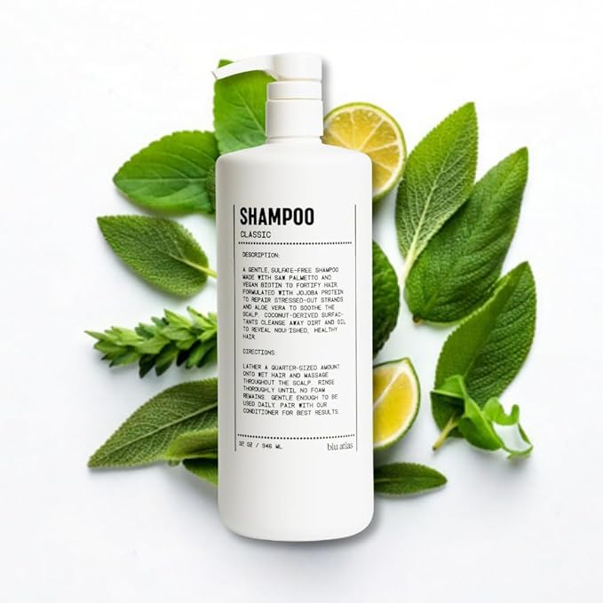 Blu Atlas Men's Natural Shampoo – Organic, Sulfate-Free, Paraben-Free – Deep Cleansing & Hydrating – Classic Scent (Bergamot, Sage, Patchouli) – Made in America– 32 oz-FemmiqueWomen