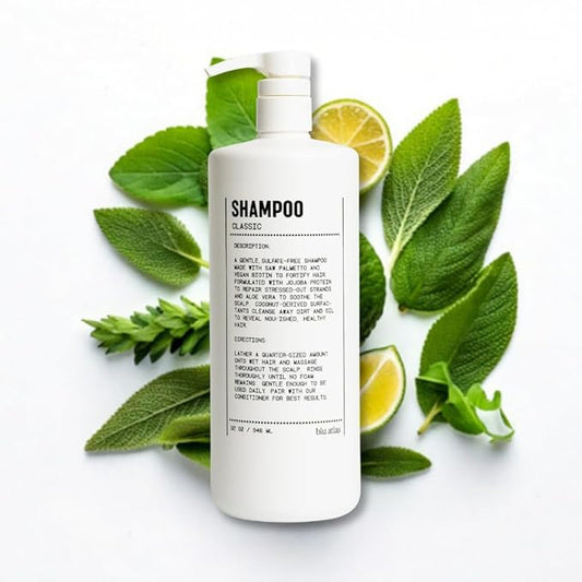 Blu Atlas Men's Natural Shampoo – Organic, Sulfate-Free, Paraben-Free – Deep Cleansing & Hydrating – Classic Scent (Bergamot, Sage, Patchouli) – Made in America– 32 oz-FemmiqueWomen