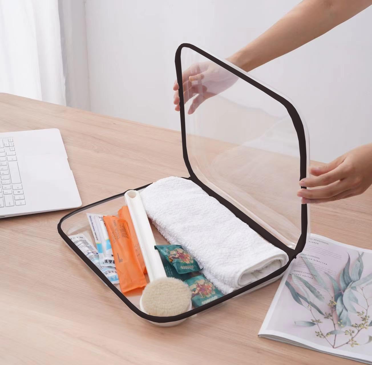 【6-Pack】 Clear Hard Shell Zipper Case Set | Durable Travel Pouches for Toiletries, Makeup Storage Organizer, Toy Storage Box | Transparent Cosmetic Bags with Zipper for Organization (Black)-FemmiqueWomen