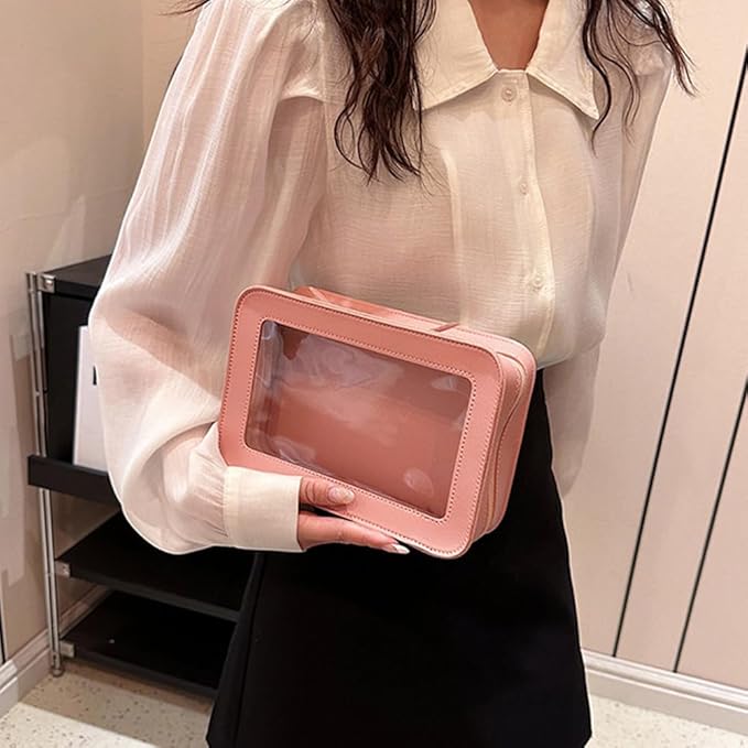 Clear Makeup Bag Small, TSA Approved Portable Toiletry Bag with Zipper Cosmetic Travel Bag Makeup Organizer Case Mini Makeup Pouch for Purse Car Organizer Bag for Women Men-FemmiqueWomen