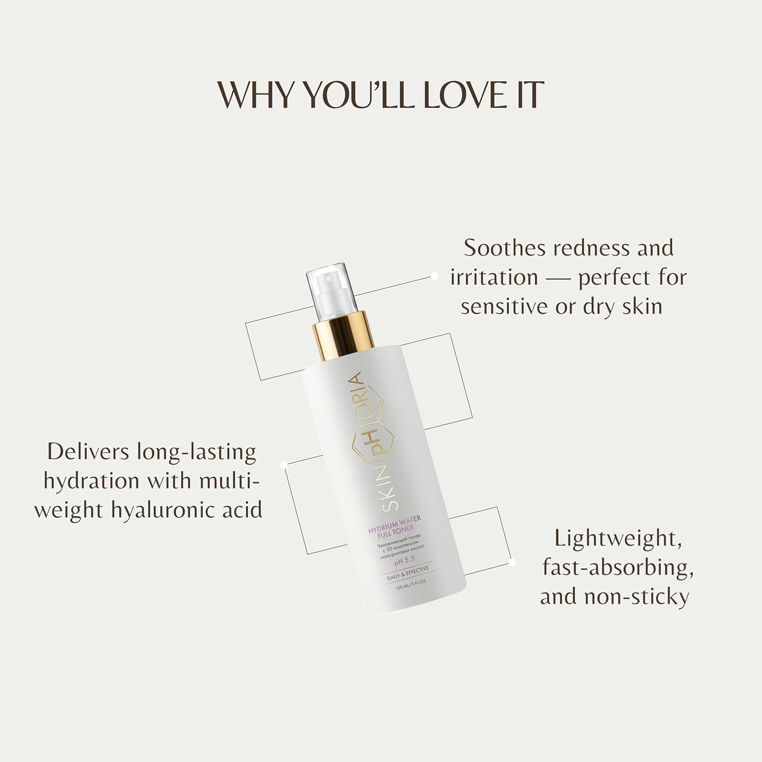 Hydrium Water Full Toner – pH 5.5 Balancing Face Toner with Hyaluronic Acid, Babassu Oil & Betaine – Instantly Hydrates & Revives Tired Skin – 150ml Spray Bottle-FemmiqueWomen