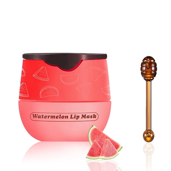 1 PCS Bee Lip Balm Honey Pot, Moisturizing Watermelon Sleeping Lip Balm Lip Mask Overnight, Hydrate Lip Repair Prevent Dry and Cracked Lip Care, Nourishes the Lip Skin, Reduces Lip Lines-FemmiqueWomen