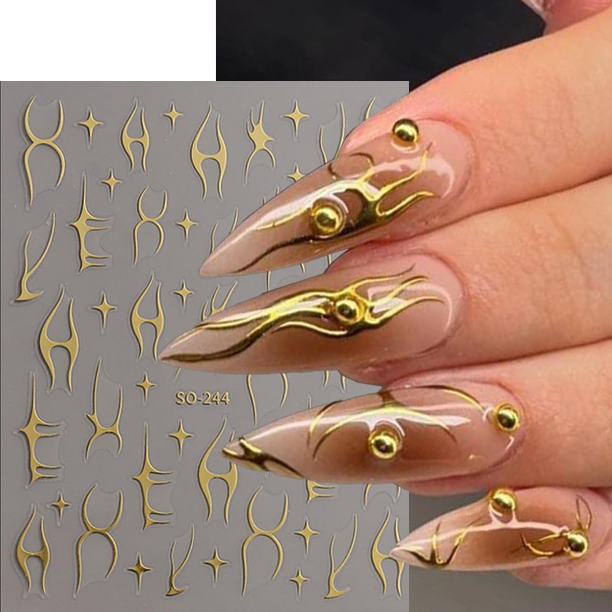 3D Nail Stickers Geometric Nail Art Stickers Fishbone Line Nail Decals Red Gold Black Silver White Irregular Line Mixed Star Design Gothic Nail Sticker for Nail Art Decor Manicure for Women 6Sheets-FemmiqueWomen