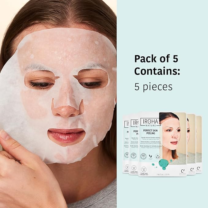 IROHA NATURE Glycolic Acid Peeling Face Mask (Pack of 5) | Skin Perfecting for a Radiant & Smooth Look | Instant Regeneration in Just 15 Minutes | Clean Beauty | 100% Vegan-FemmiqueWomen