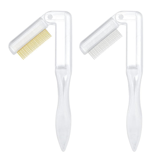 G2PLUS 2PCS Folding Eyelash Comb, Eyelash Separator Tool, White Eyebrow Comb Metal Teeth, Eyelash Brush Tool for Lash & Brow-FemmiqueWomen