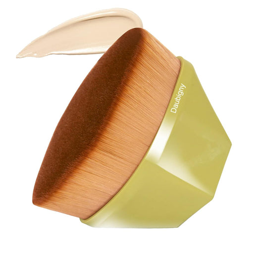 Foundation Makeup Brush Flat Top Kabuki Hexagon Face Blush Liquid Powder Foundation Brush for Blending Liquid, Cream or Flawless Powder Cosmetics with Bonus Protective Case (Yellow)-FemmiqueWomen