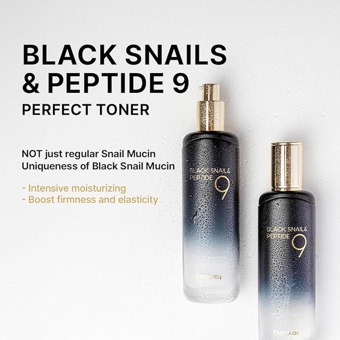 Farmstay Black Snail & Peptide 9 Perfect Toner, Snail Mucin Toner for Elastic & Glow Skin, Moisturizing & Anti-Aging, Smooths & Refine Skin Texutre, Korean Skin Care, for Women & Men, 4.05 Fl. Oz-FemmiqueWomen