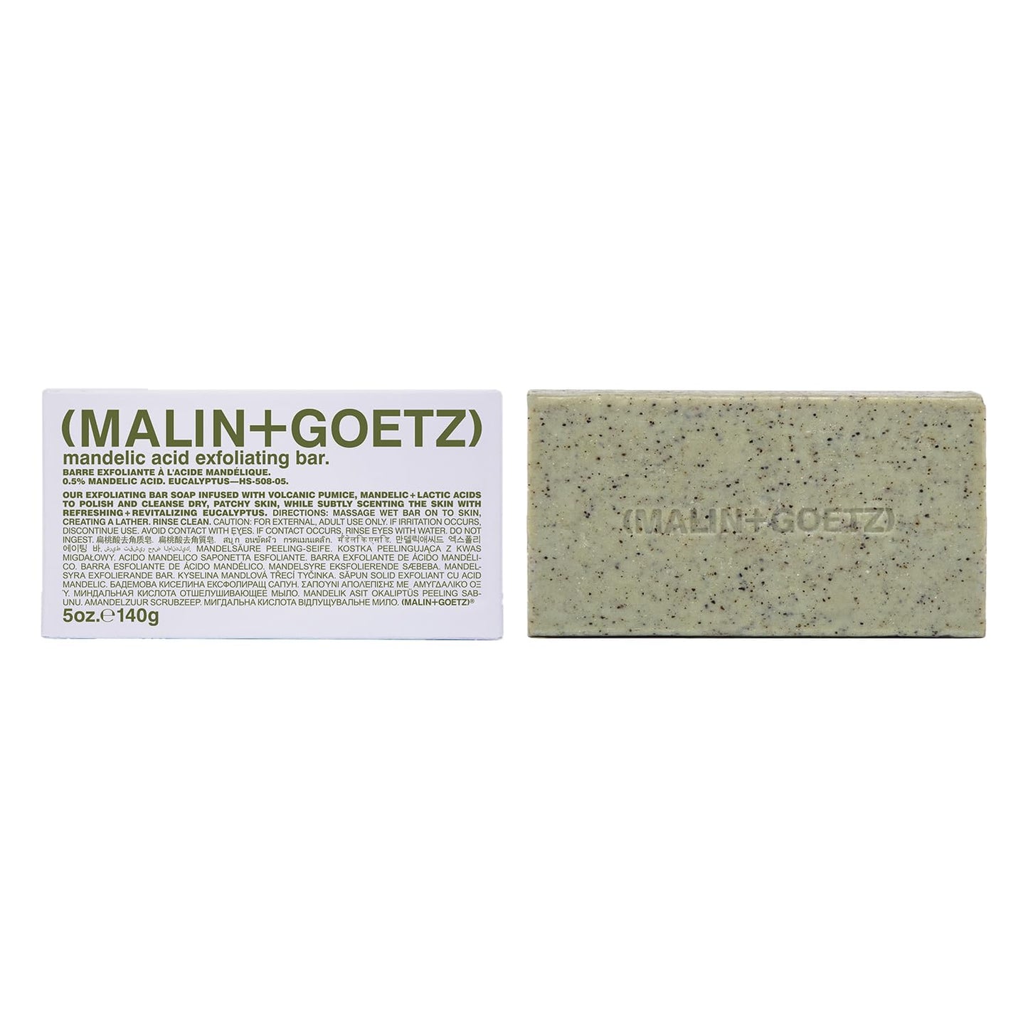 MALIN+GOETZ Mandelic Acid Exfoliating Bar | Triple-Milled Exfoliating + Cleansing Bar | Mandelic Acid, Lactic Acid, Pumice + Eucalyptus | Smooths, Softens + Brightens Skin | Vegan + Cruelty-Free(5 oz)-FemmiqueWomen