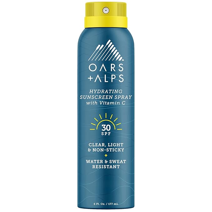 Oars + Alps Hydrating SPF 30 Sunscreen Spray, Naturally Derived Skin Care Infused with Vitamin C and Antioxidants, Water and Sweat Resistant, 6 Oz, 1 Pack-FemmiqueWomen