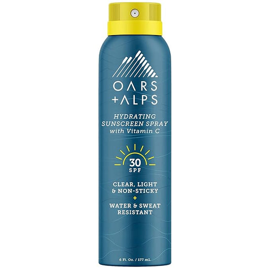 Oars + Alps Hydrating SPF 30 Sunscreen Spray, Naturally Derived Skin Care Infused with Vitamin C and Antioxidants, Water and Sweat Resistant, 6 Oz, 1 Pack-FemmiqueWomen