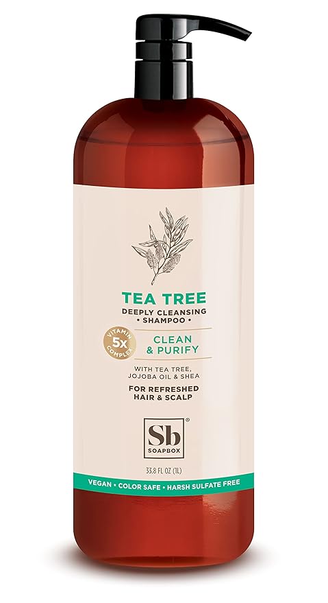 Soapbox Tea Tree Shampoo, Harsh Sulfate Free, Paraben Free, Silicone Free, Color Safe, and Vegan Hair Shampoo (33.8 Ounces)-FemmiqueWomen