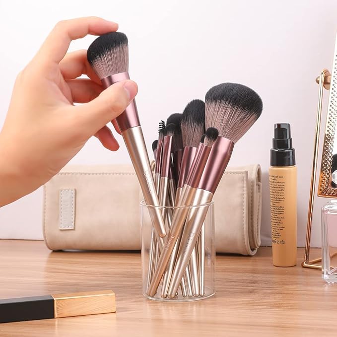 DUcare Makeup Brushes with Bag - 14Pcs Professional Synthetic Make Up Brushes Set for Blush Concealer Foundation Bronzer Powder Eyebrow Eyeshadow Blending Makeup Brush Set Mekaup bag, Rose Golden-FemmiqueWomen